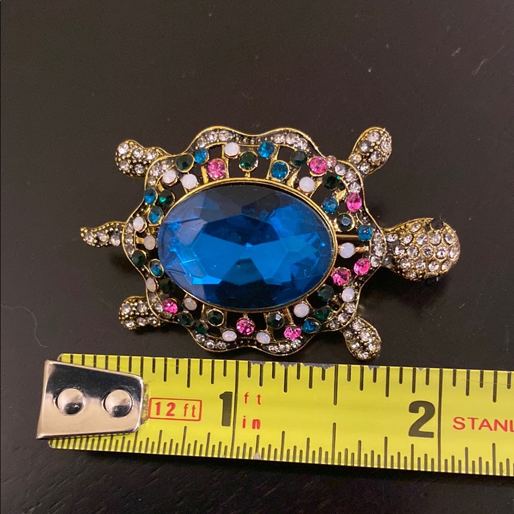 Turtle Rhinestone Brooch Vibrant Multicolor Intricate Design - Picture 5 of 6